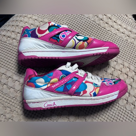 🥳Coach Rare Women’s Pink/White Rainbow Multicolor Sneakers Size 7M EUCHost Pick - Picture 6 of 8